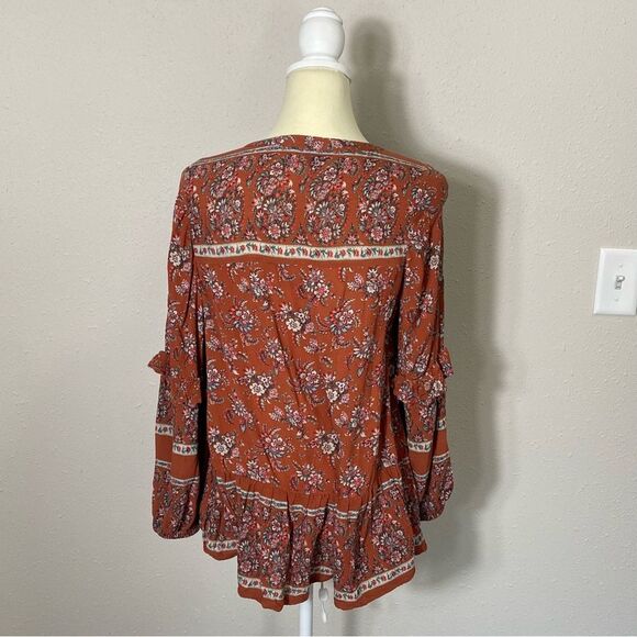 American Eagle Floral Boho Peasant Hi Lo Flowy Blouse Women's Size Small - Picture 12 of 16